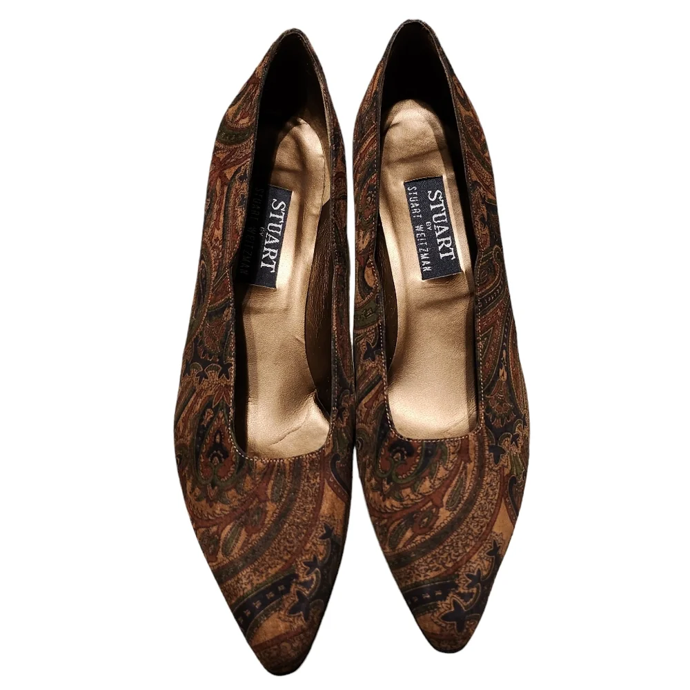 Vintage Stuart Weitzman Women's Paisley Suede Leather Heels w/Box Size 8.5B